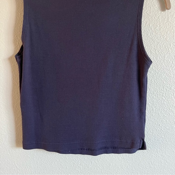 Topshop Dark Blue Sleeveless Cropped Mini Turtle Neck Shirt Top - Picture 2 of 6